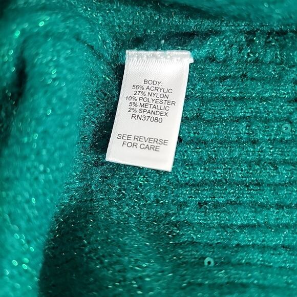 Cato Women’s Medium Sparkle Cowl Neck Sweater Teal Green 3/4 Sleeve Soft Knit - Picture 8 of 8